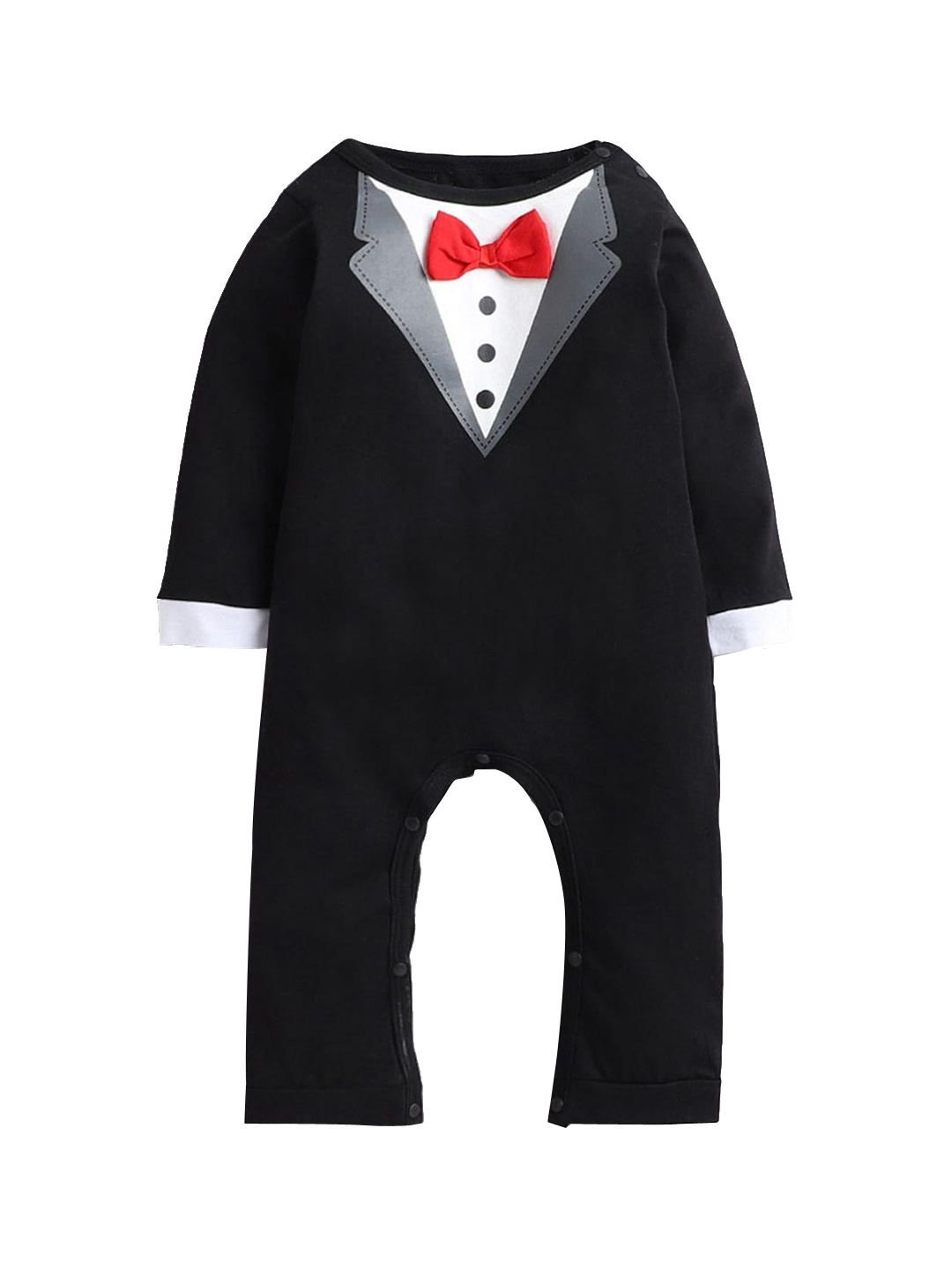 

Hopscotch Boys Black & White Solid Bow Applique Romper