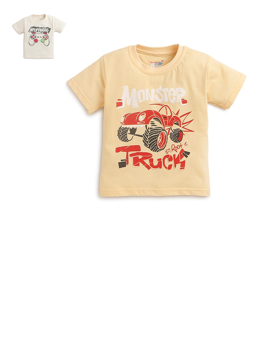 

Hopscotch Boys Pack of 2 White & Yellow Typography Printed Cotton T-shirt