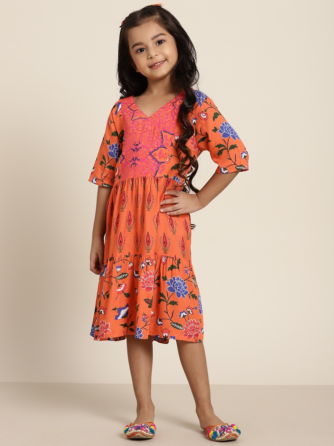 

Sangria Girls Coral & Pink Floral Print A-Line Dress
