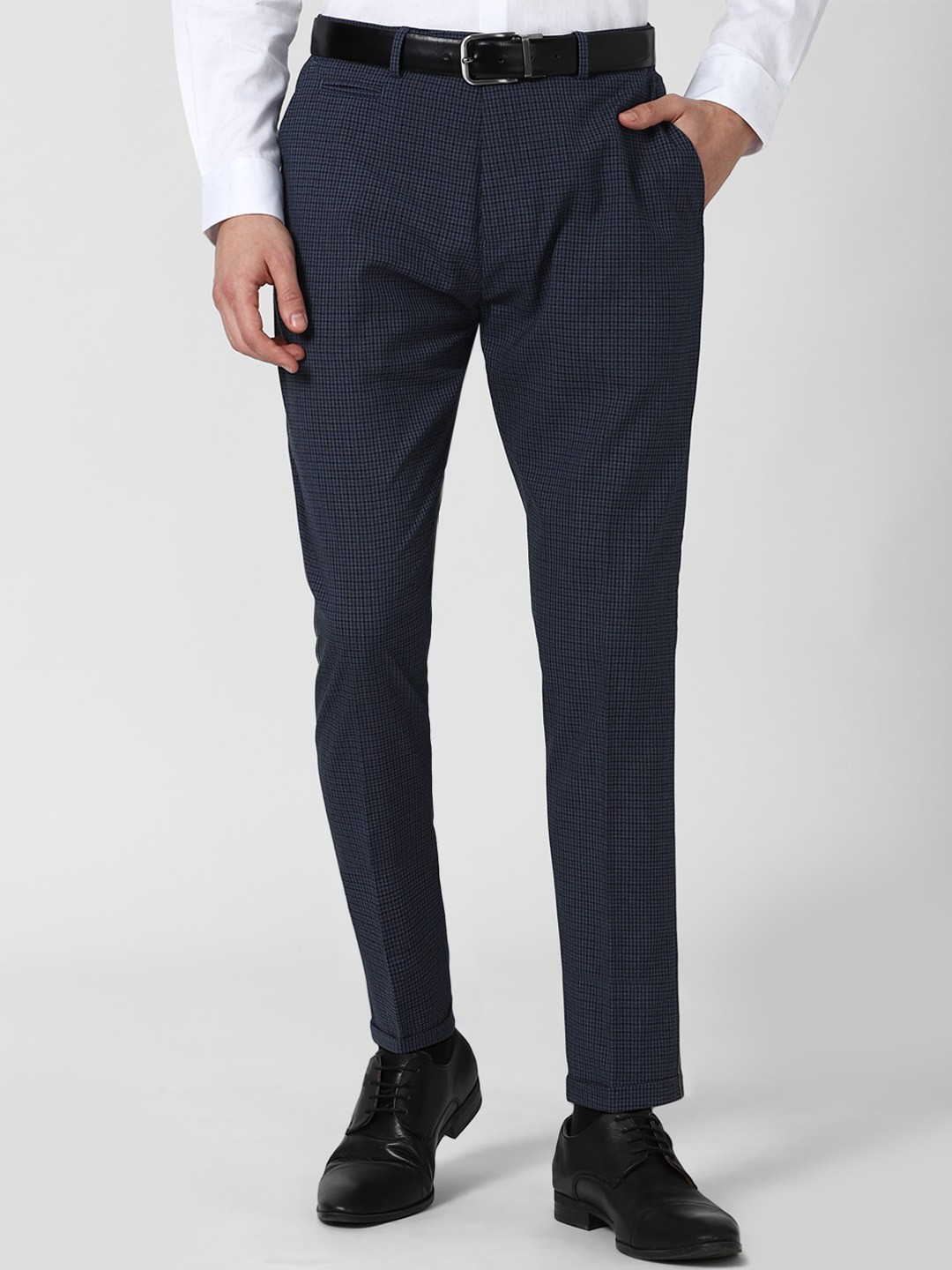 

Peter England Men Navy Blue Checked Slim Fit Formal Trousers