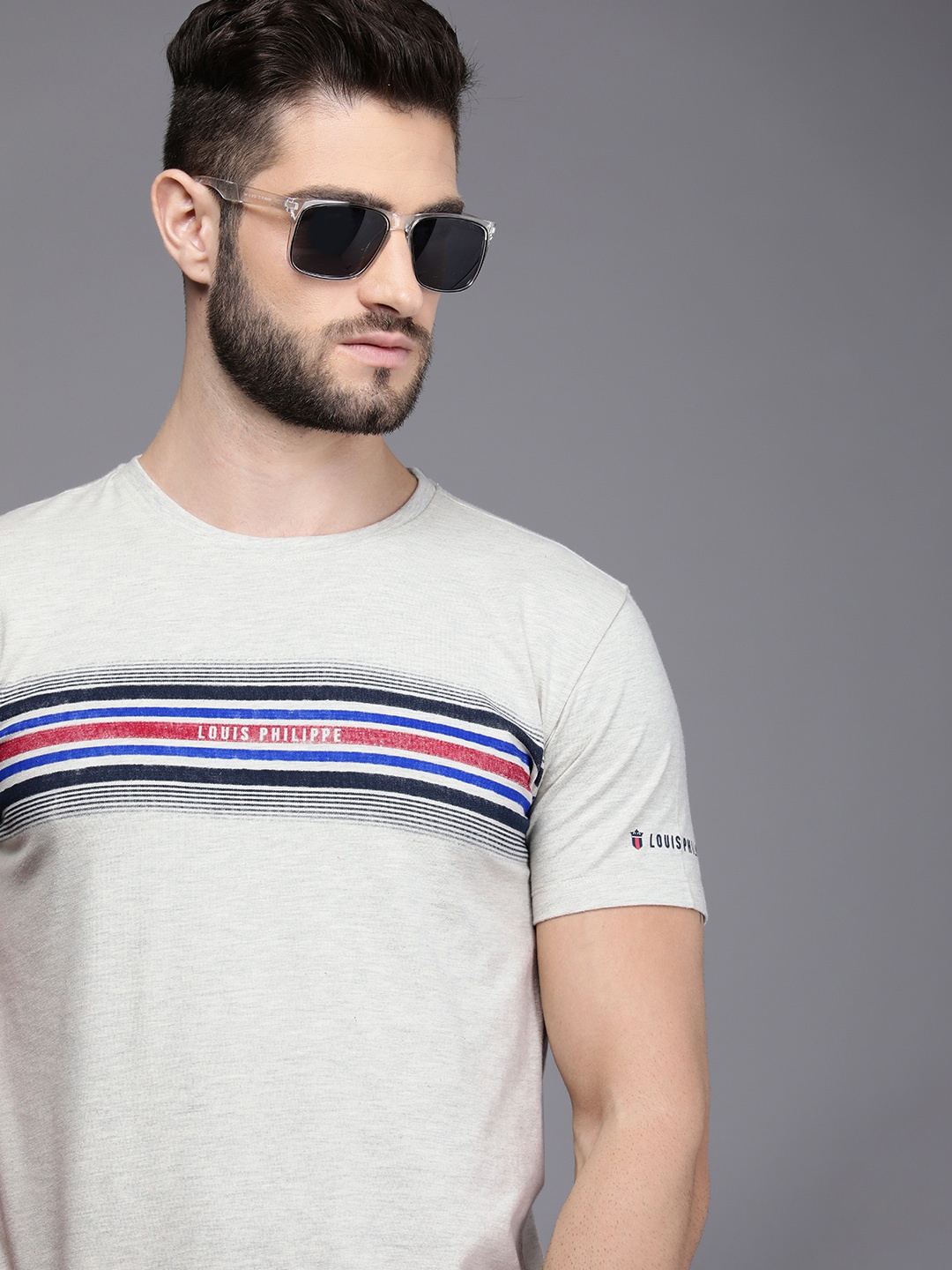 

Louis Philippe Sport Men Off White Striped Slim Fit T-shirt