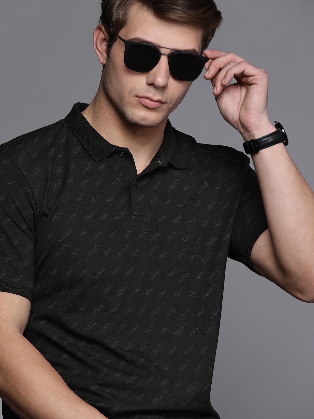 

Louis Philippe Sport Men Black Brand Logo Printed Polo Collar Slim Fit T-shirt