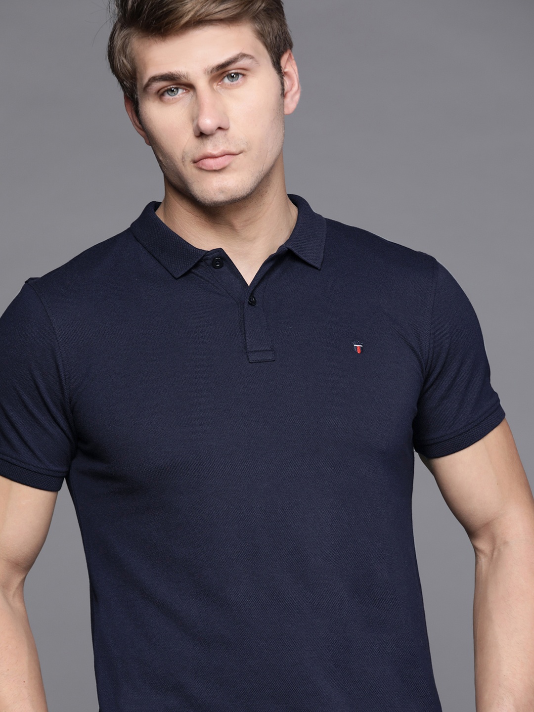 

Louis Philippe Sport Men Navy Blue Polo Collar Slim Fit T-shirt