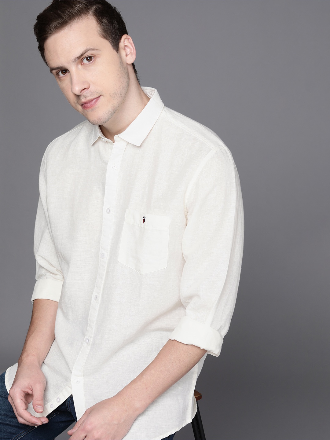 

Louis Philippe Jeans Men Off White Slim Fit Casual Shirt