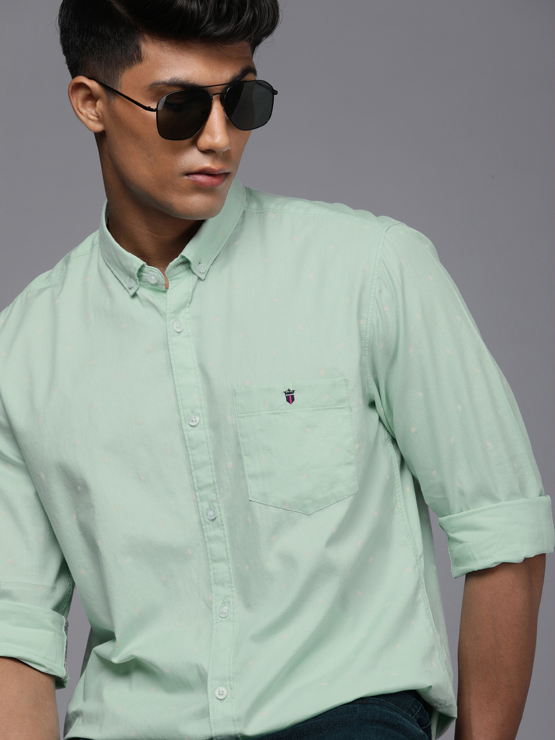 

Louis Philippe Jeans Men Sea Green Slim Fit Printed Casual Shirt