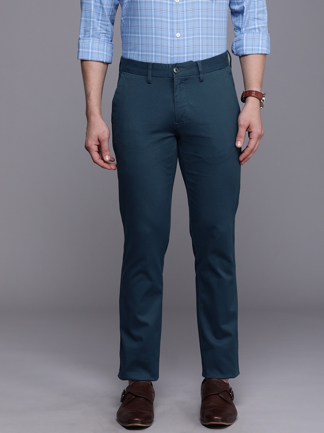 

Louis Philippe Sport Men Blue Textured Slim Fit MI Rise Trousers