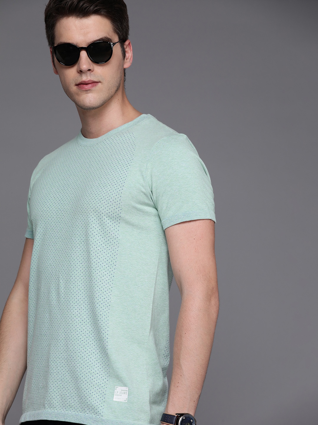 

Louis Philippe Jeans Men Printed Round Neck Knitted T-shirt, Green
