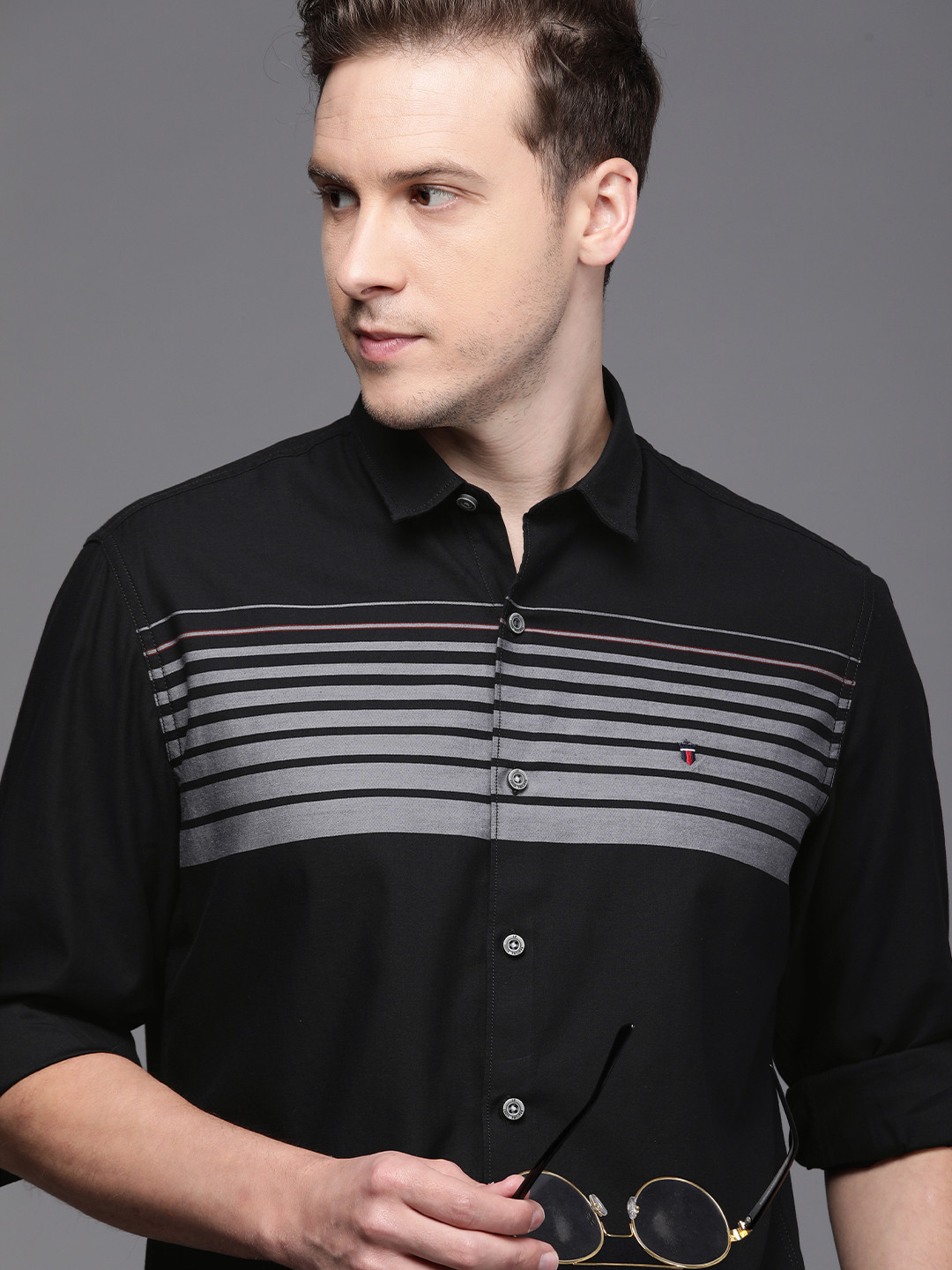 

Louis Philippe Sport Men Black Slim Fit Horizontal Stripes Casual Shirt