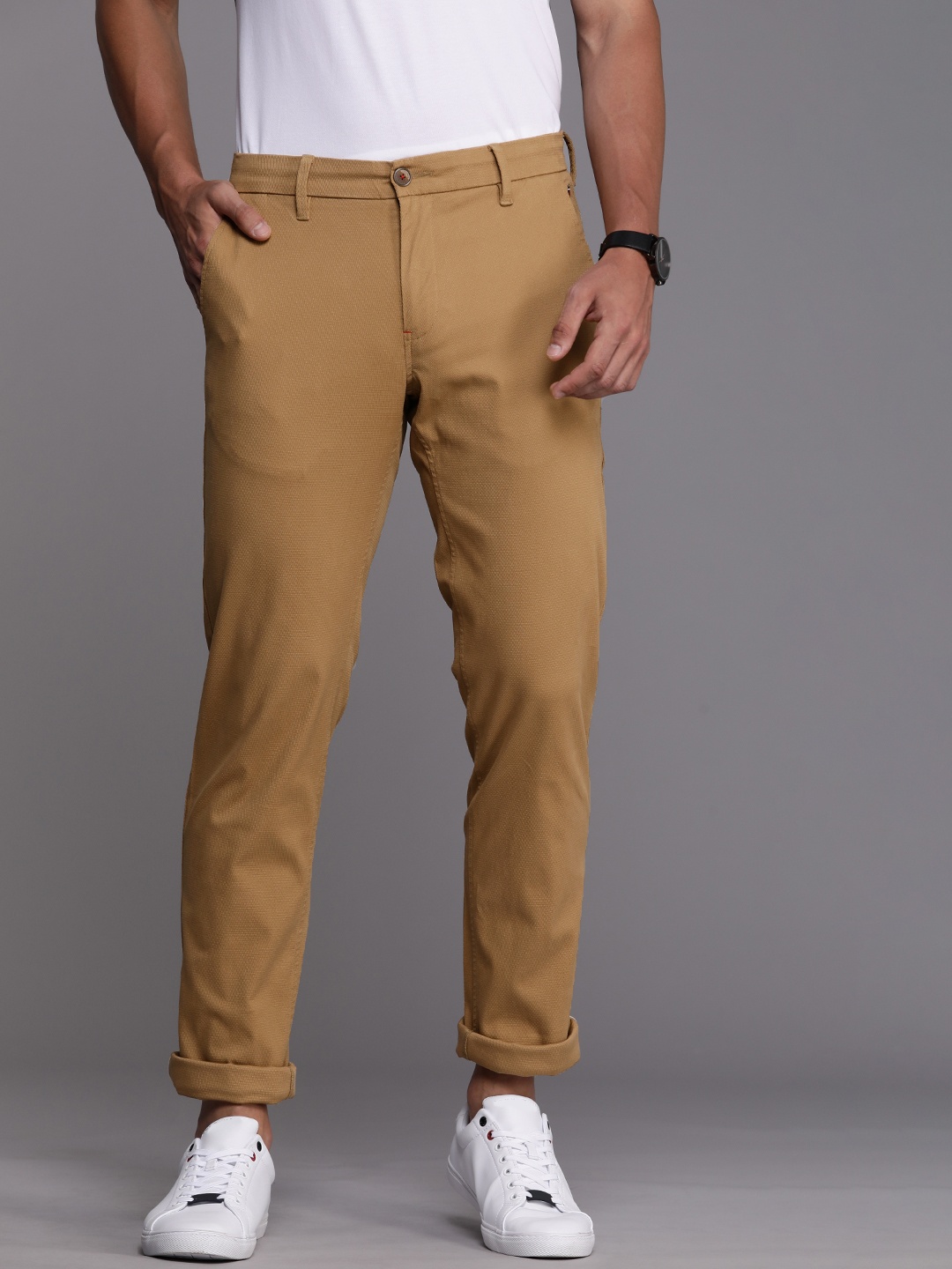 

Louis Philippe Sport Men Khaki Textured Slim Fit Trousers