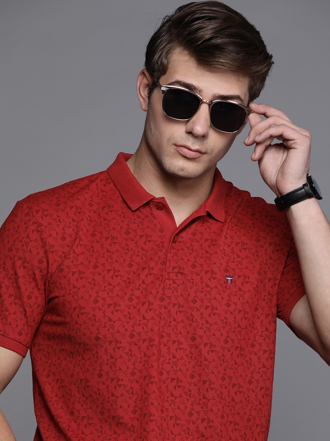 

Louis Philippe Sport Men Red Printed Polo Collar Slim Fit T-shirt