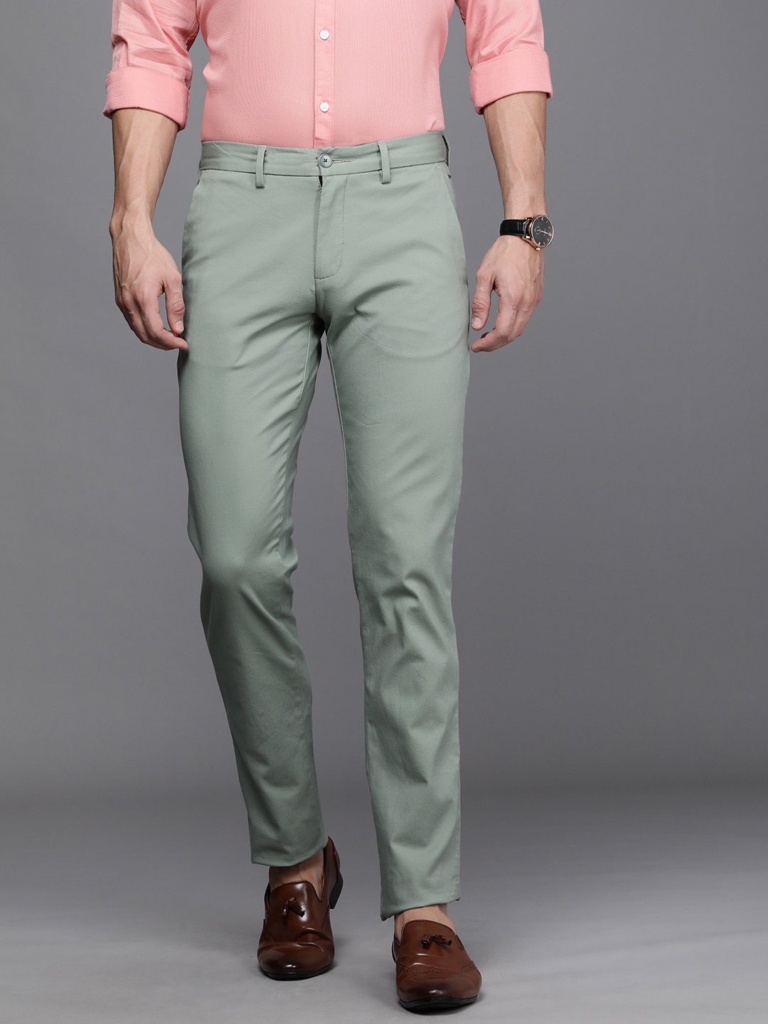 

Louis Philippe Sport Men Green Textured MId Rise Slim Fit Trousers