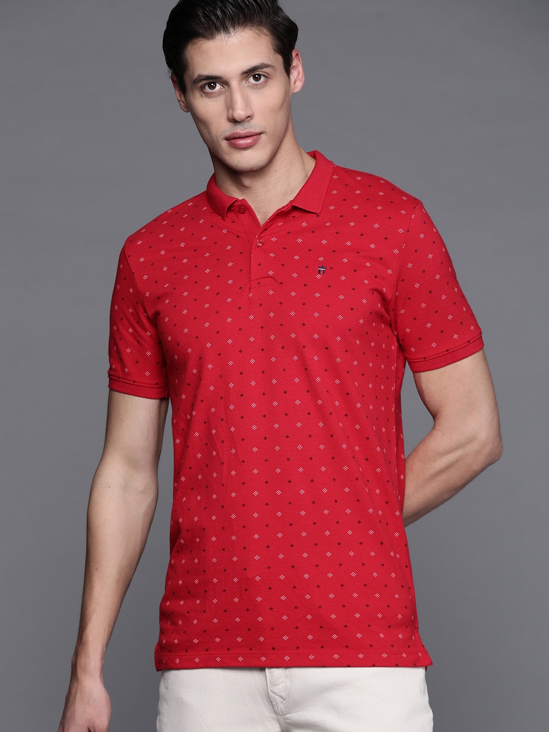 

Louis Philippe Sport Men Red & Black Printed Polo Collar T-shirt