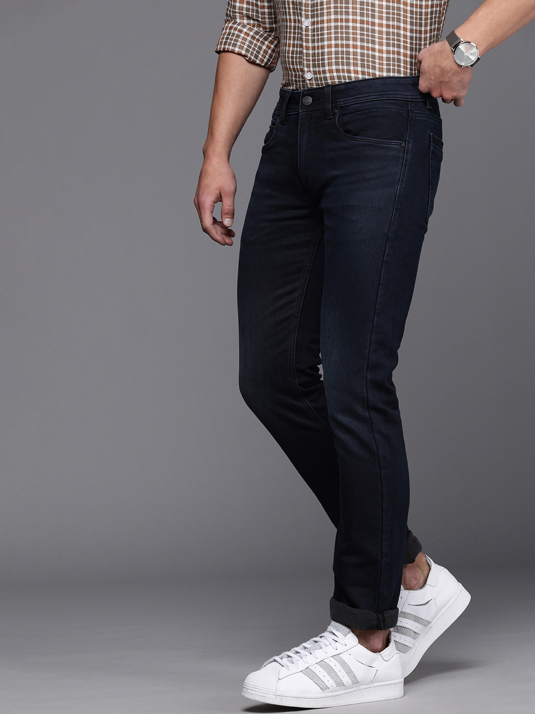 

Louis Philippe Jeans Men Blue Slim Fit Low-Rise Light Fade Stretchable Jeans