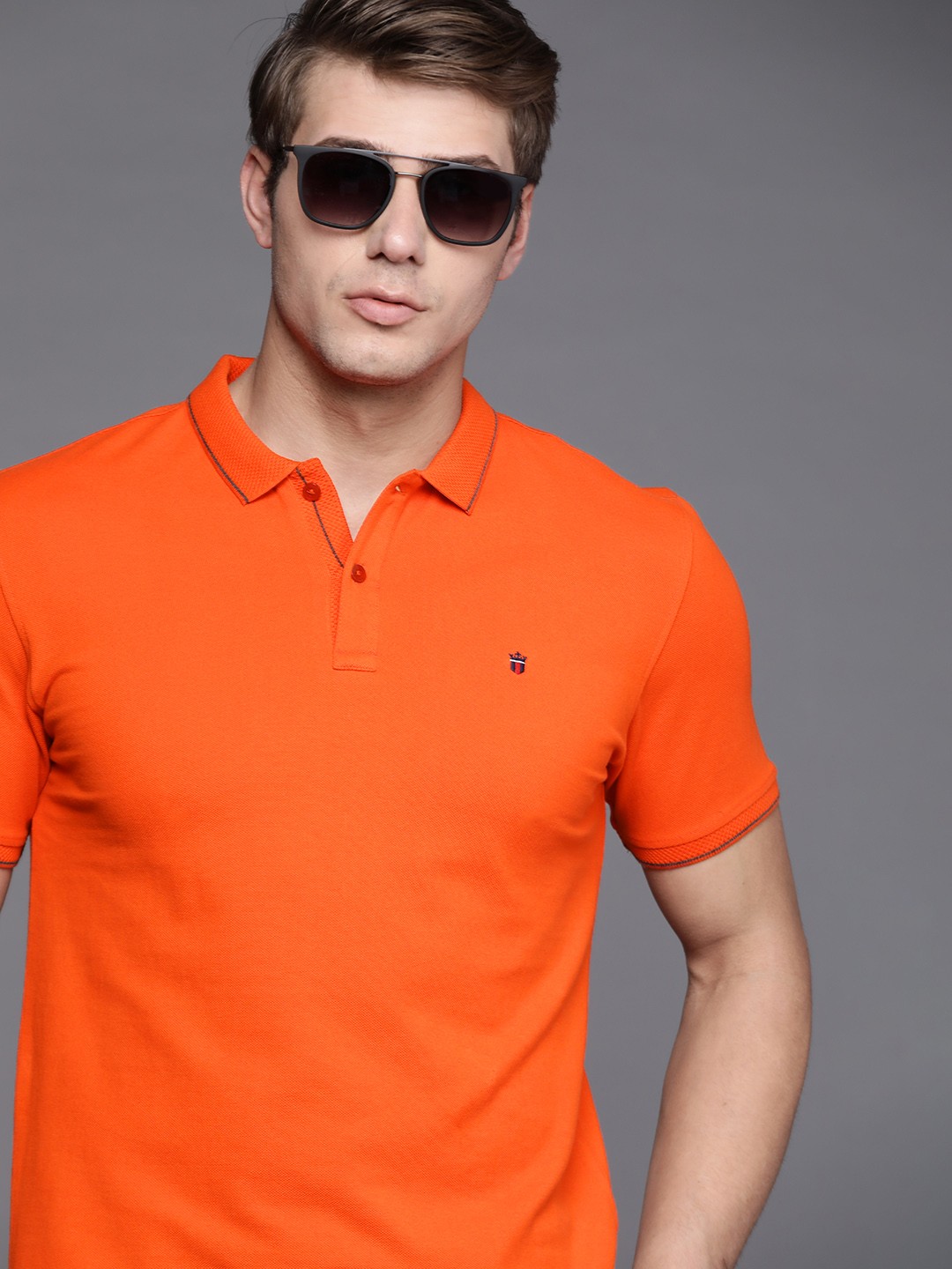 

Louis Philippe Sport Men Orange Pure Cotton Polo Collar Slim Fit T-shirt