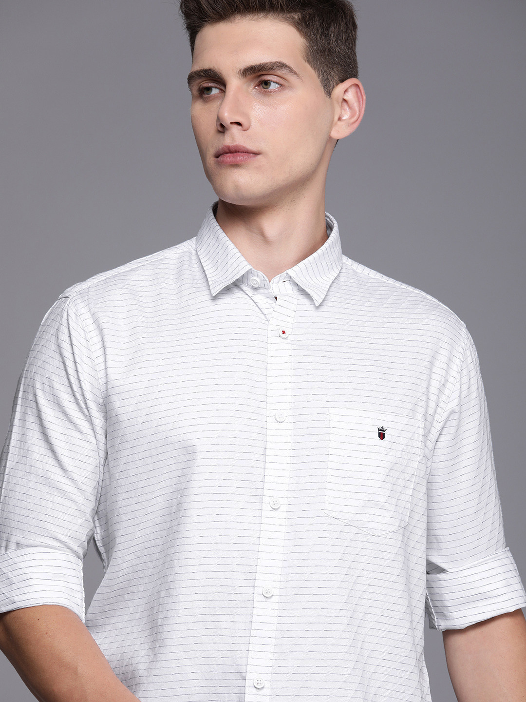 

Louis Philippe Sport Men White Slim Fit Horizontal Striped Casual Shirt