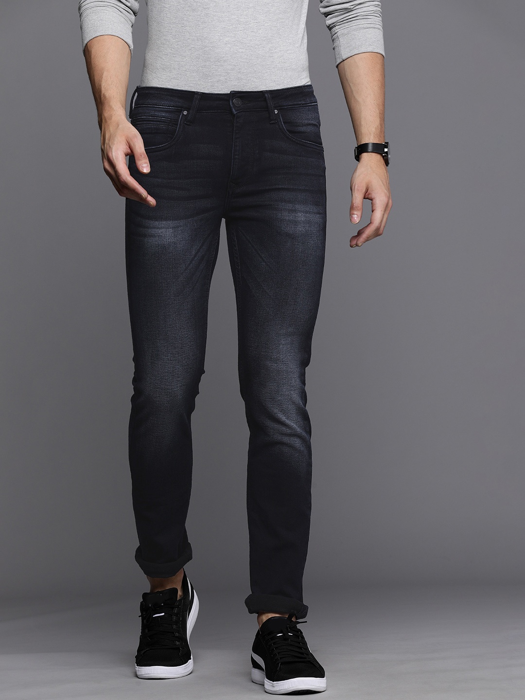 

Louis Philippe Jeans Men Blue Matt Slim Fit Low-Rise Light Fade Stretchable Jeans