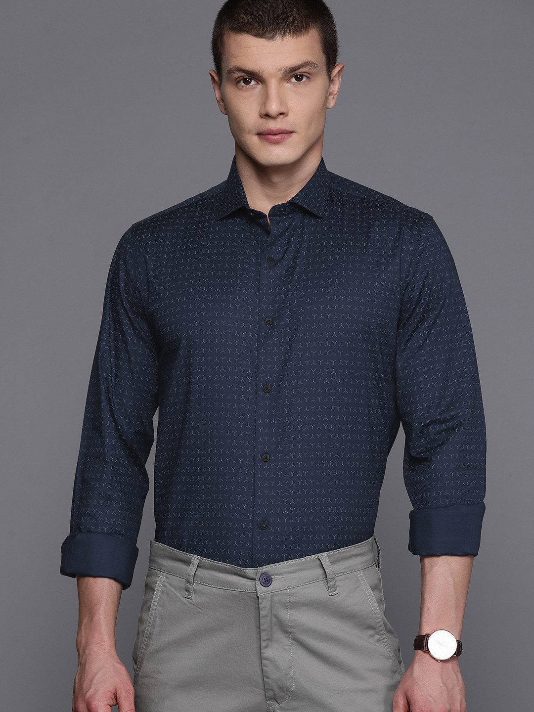 

Louis Philippe Sport Men Slim Fit Opaque Printed Formal Shirt, Navy blue