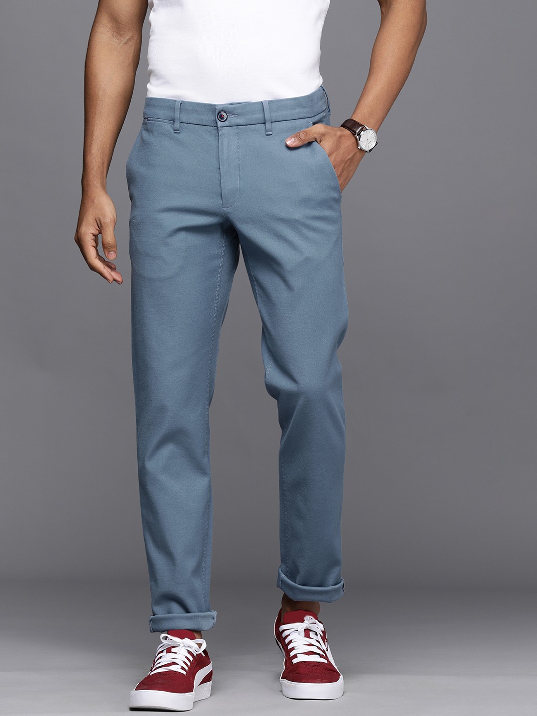 

Louis Philippe Sport Men Blue Textured Slim Fit Low-Rise Trousers