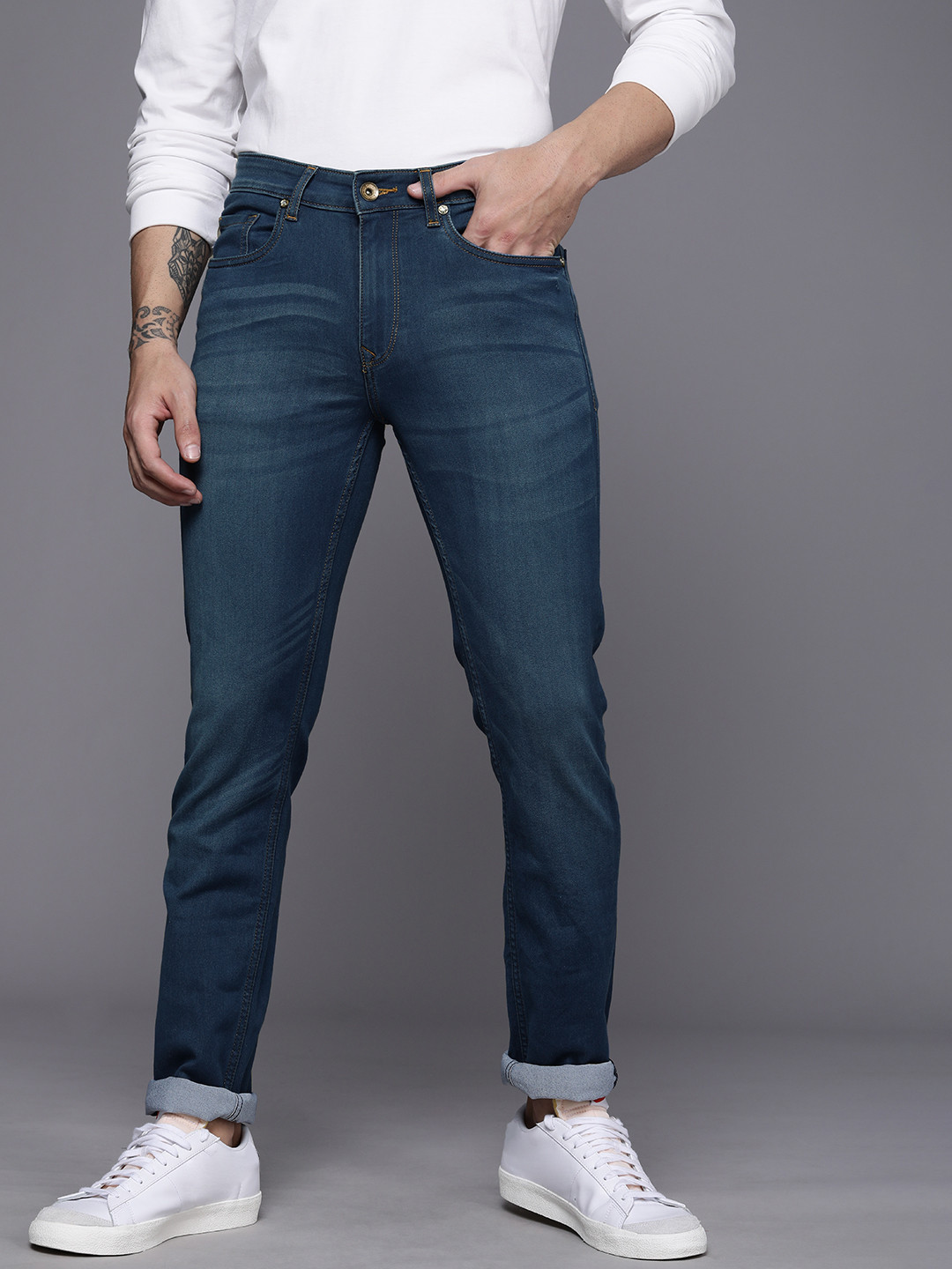 

Louis Philippe Jeans Men Blue Slim Fit Low-Rise Light Fade Stretchable Jeans