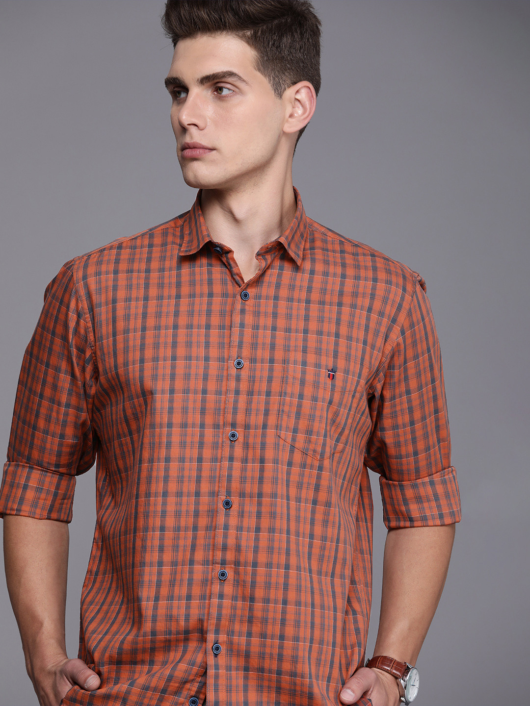 

Louis Philippe Sport Men Orange Slim Fit Checked Casual Shirt