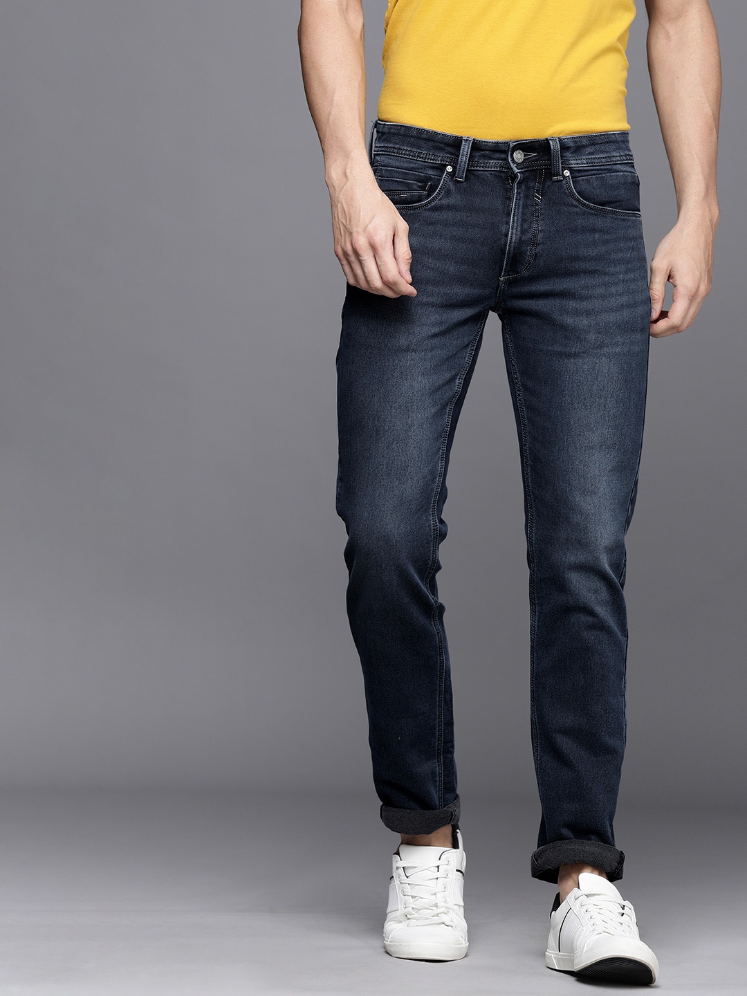 

Louis Philippe Jeans Men Navy Blue Slim Fit Low-Rise Light Fade Jeans