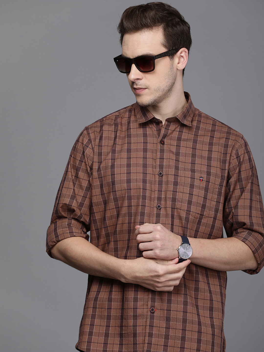 

Louis Philippe Sport Men Brown Tartan Checked Slim Fit Casual Shirt