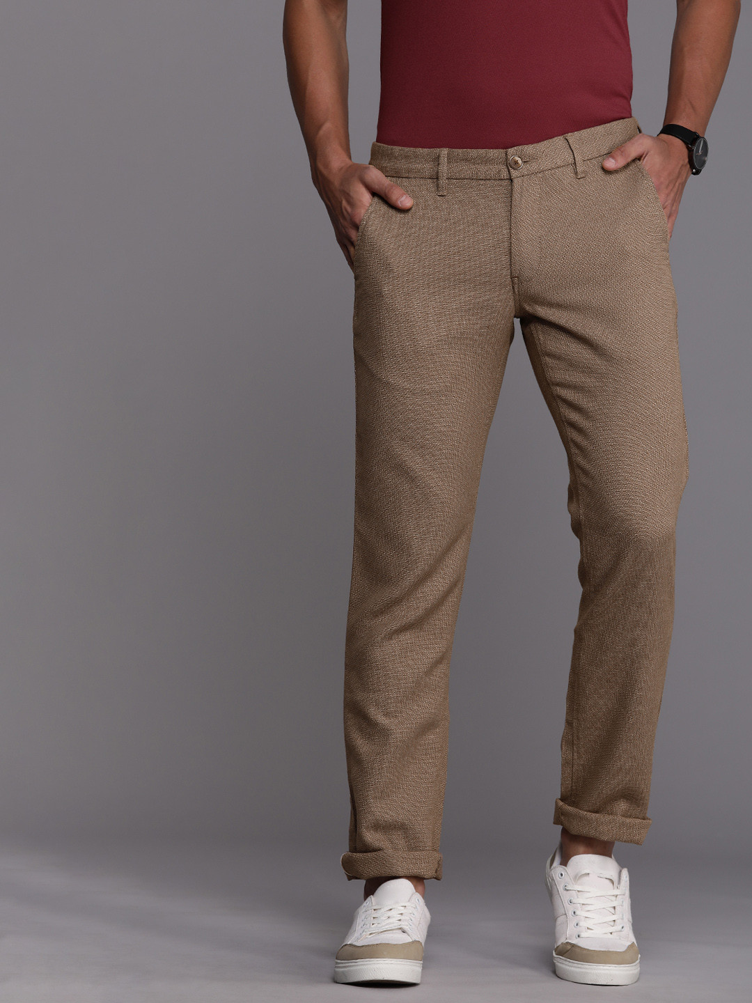 

Louis Philippe Sport Men Khaki Textured Slim Fit Trousers