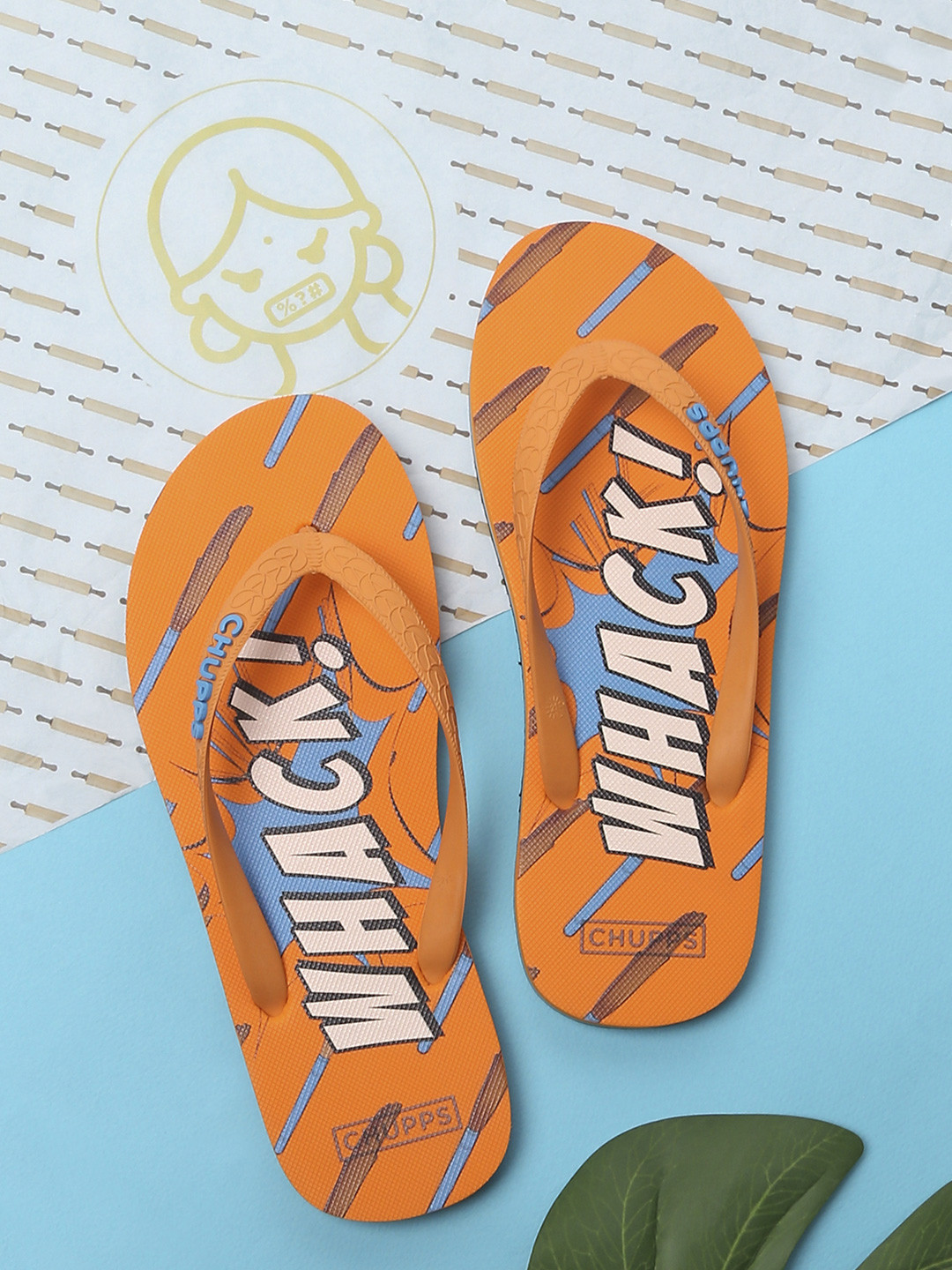 

CHUPPS Men Mummy Ka Pyaar Orange & Blue Printed Natural Rubber Sustainable Thong Flip-Flops