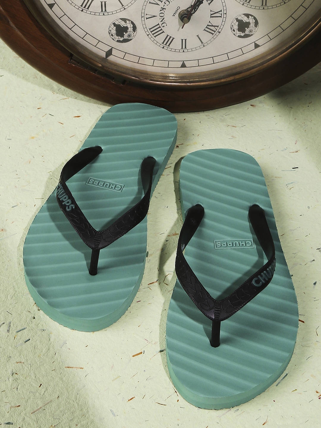 

CHUPPS Men Green Banana Leaf Natural Rubber Sustainable Thong Flip-Flops