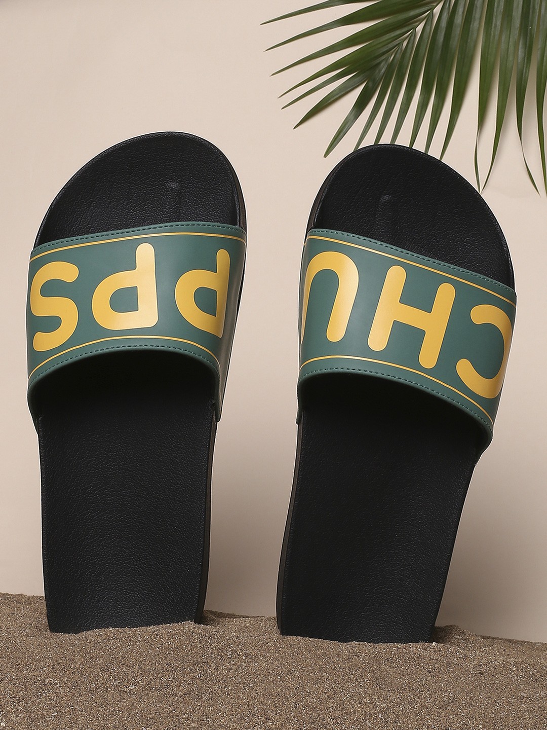 

CHUPPS Men Green & Yellow Rubber Sustainable Sliders