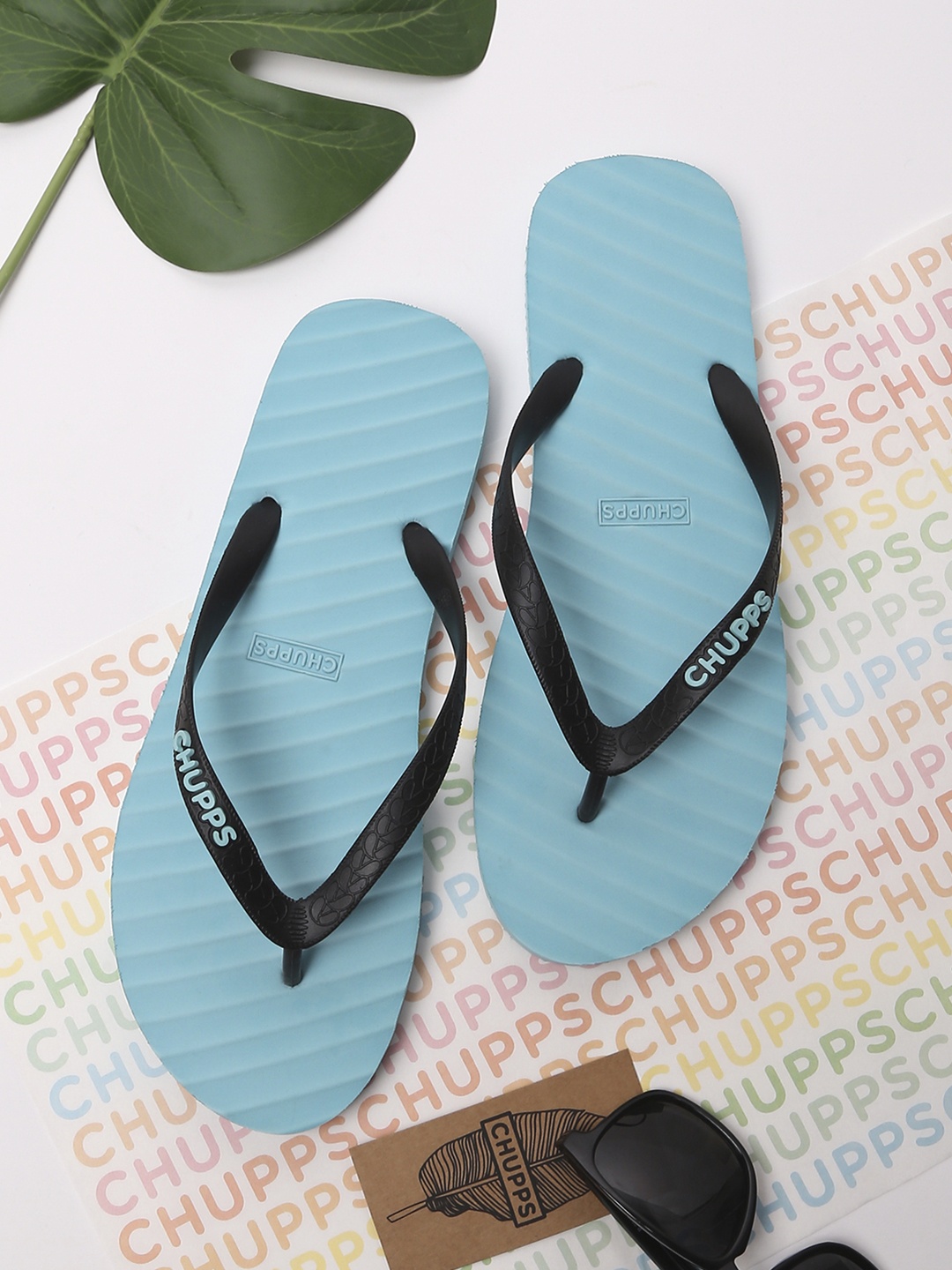 

CHUPPS Men Banana Leaf Blue & Black Blue Natural Rubber Sustainable Thong Flip-Flops