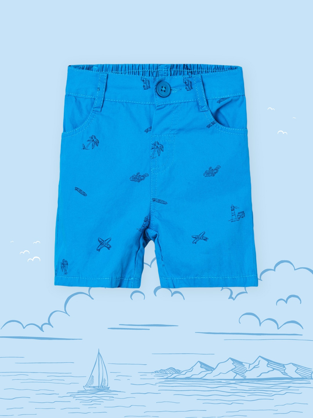 

max Boys Blue Printed Cotton Shorts