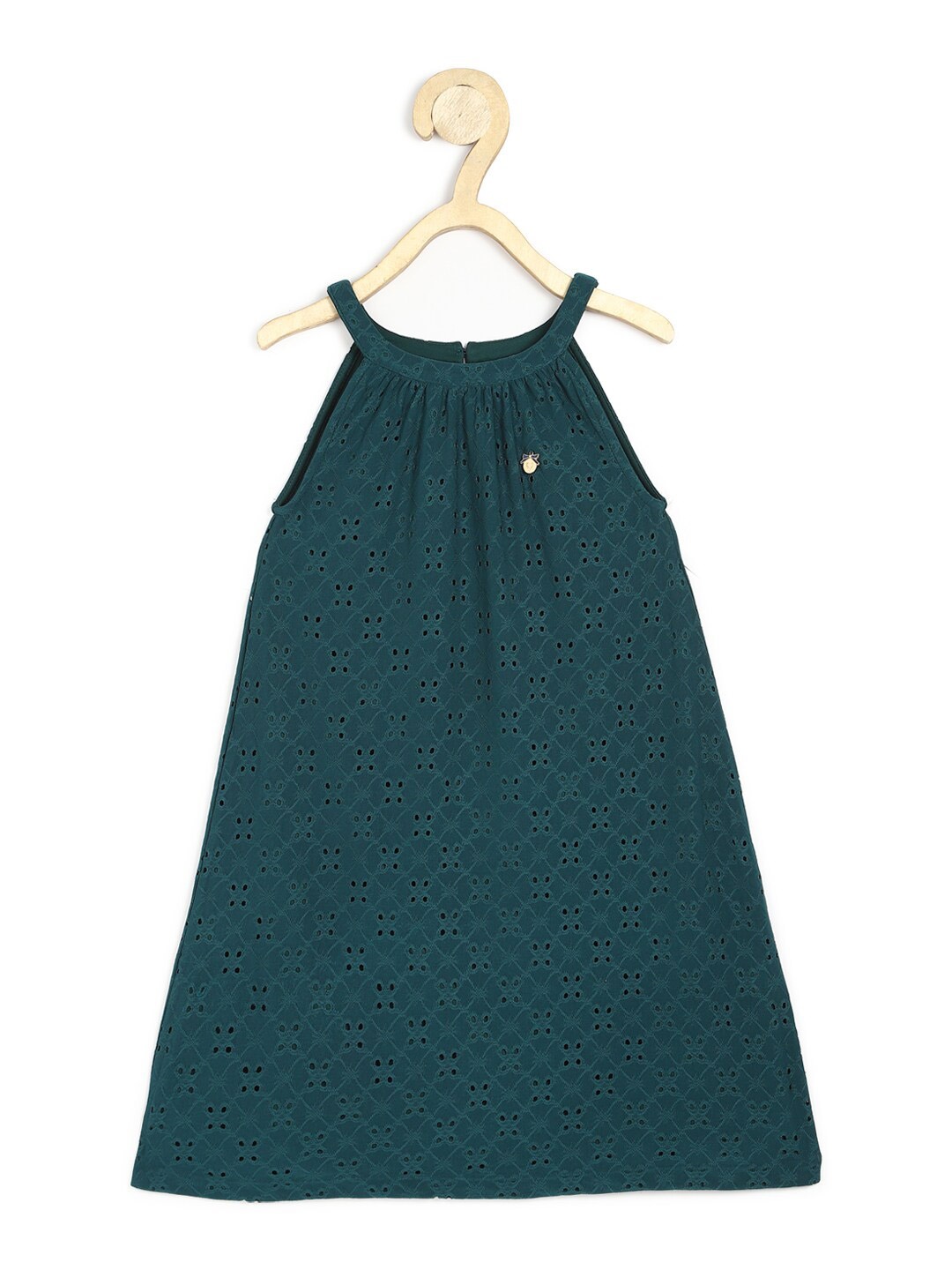 

Allen Solly Junior Girls Green Self Design Halter Neck A-Line Dress