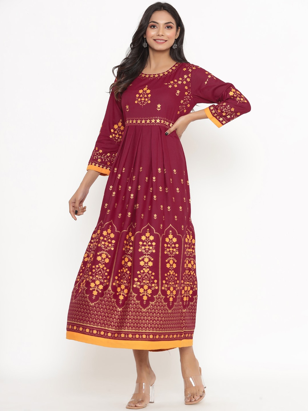

DIVYANK Women Burgundy Ethnic Motifs Printed Anarkali Kurta