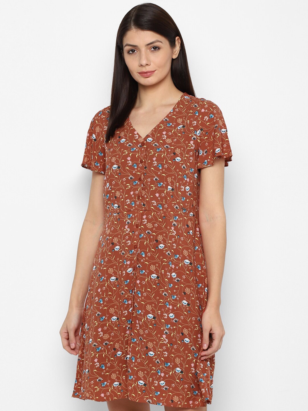 

Allen Solly Woman Brown Floral A-Line Dress