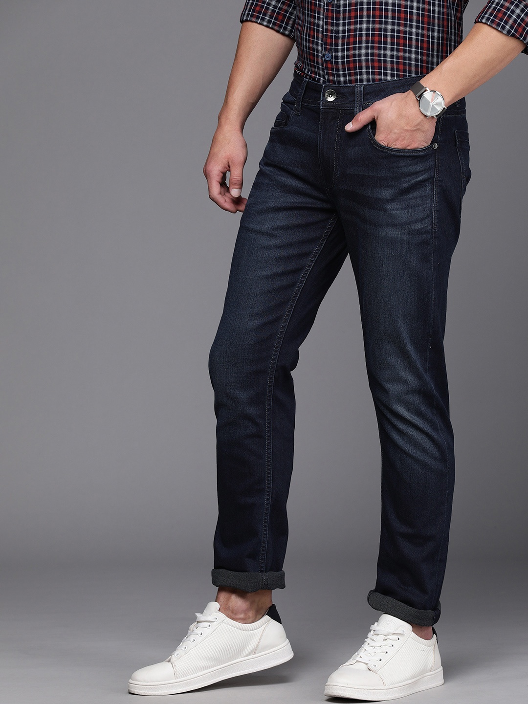 

Louis Philippe Jeans Men Blue Slim Fit Low-Rise Light Fade Stretchable Jeans