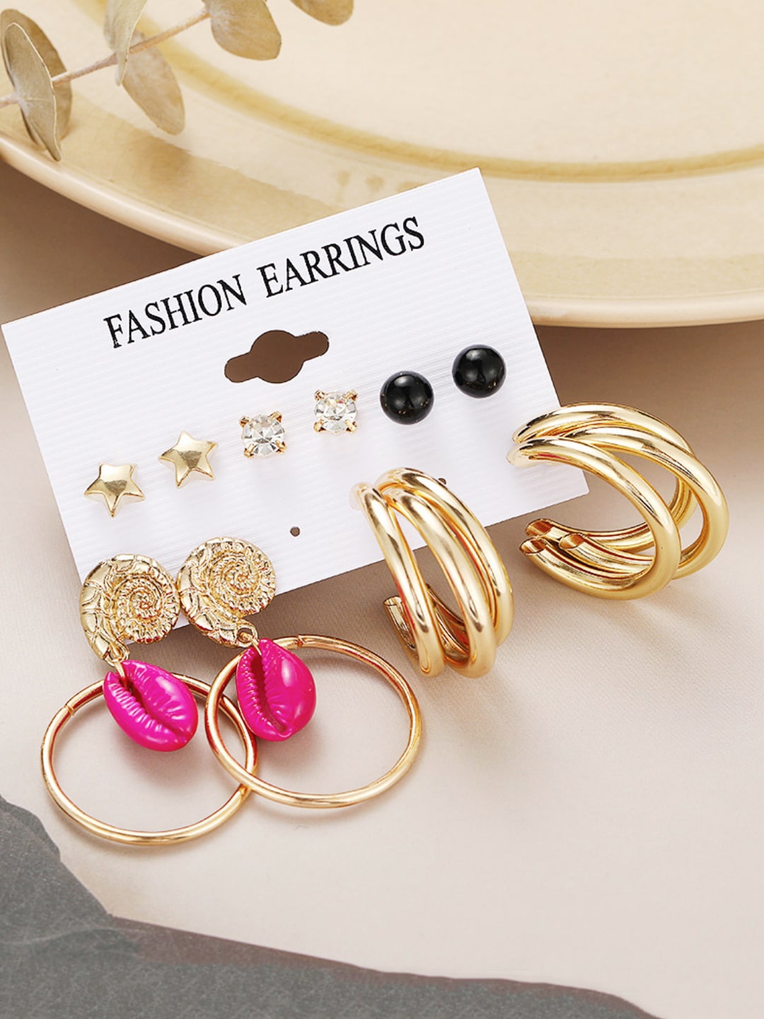 

Yellow Chimes Set Of 6 Gold-Toned Quirky Studs & Drop Earrings