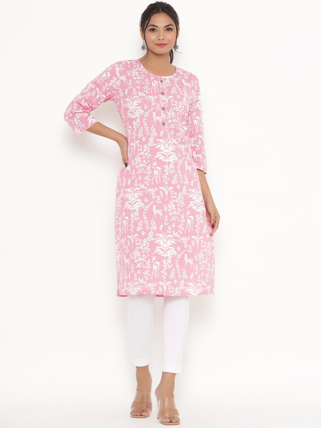 

DIVYANK Women Pink & White Floral Printed Kurta
