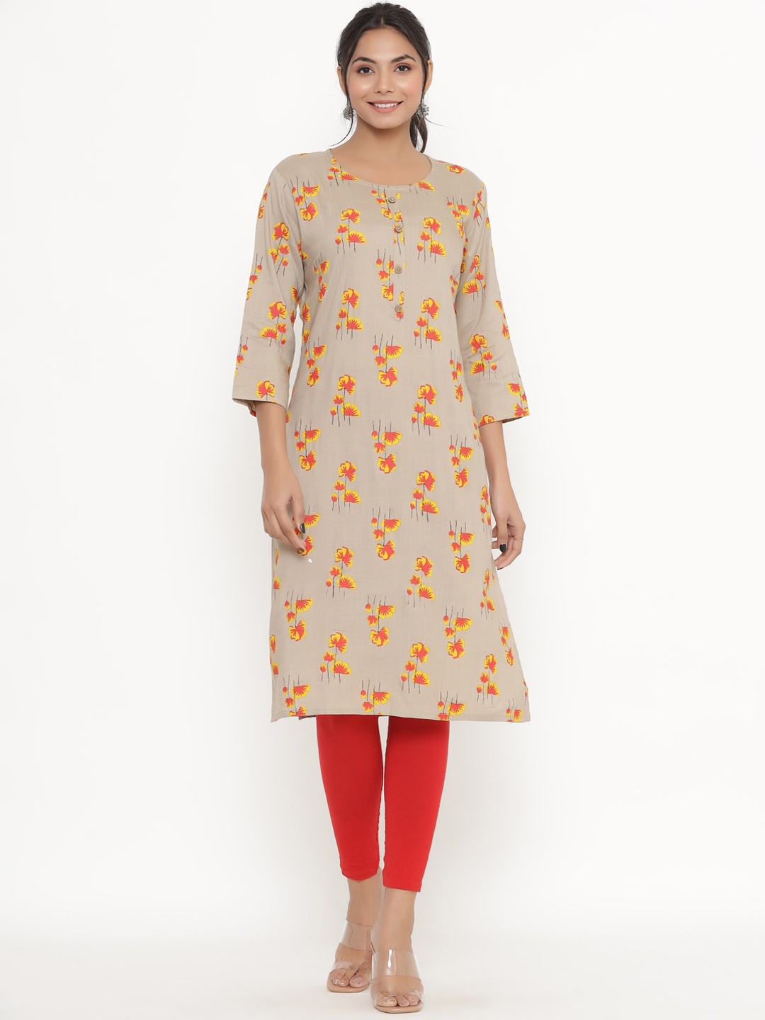 

DIVYANK Women Grey Floral Printed Straight Kurta