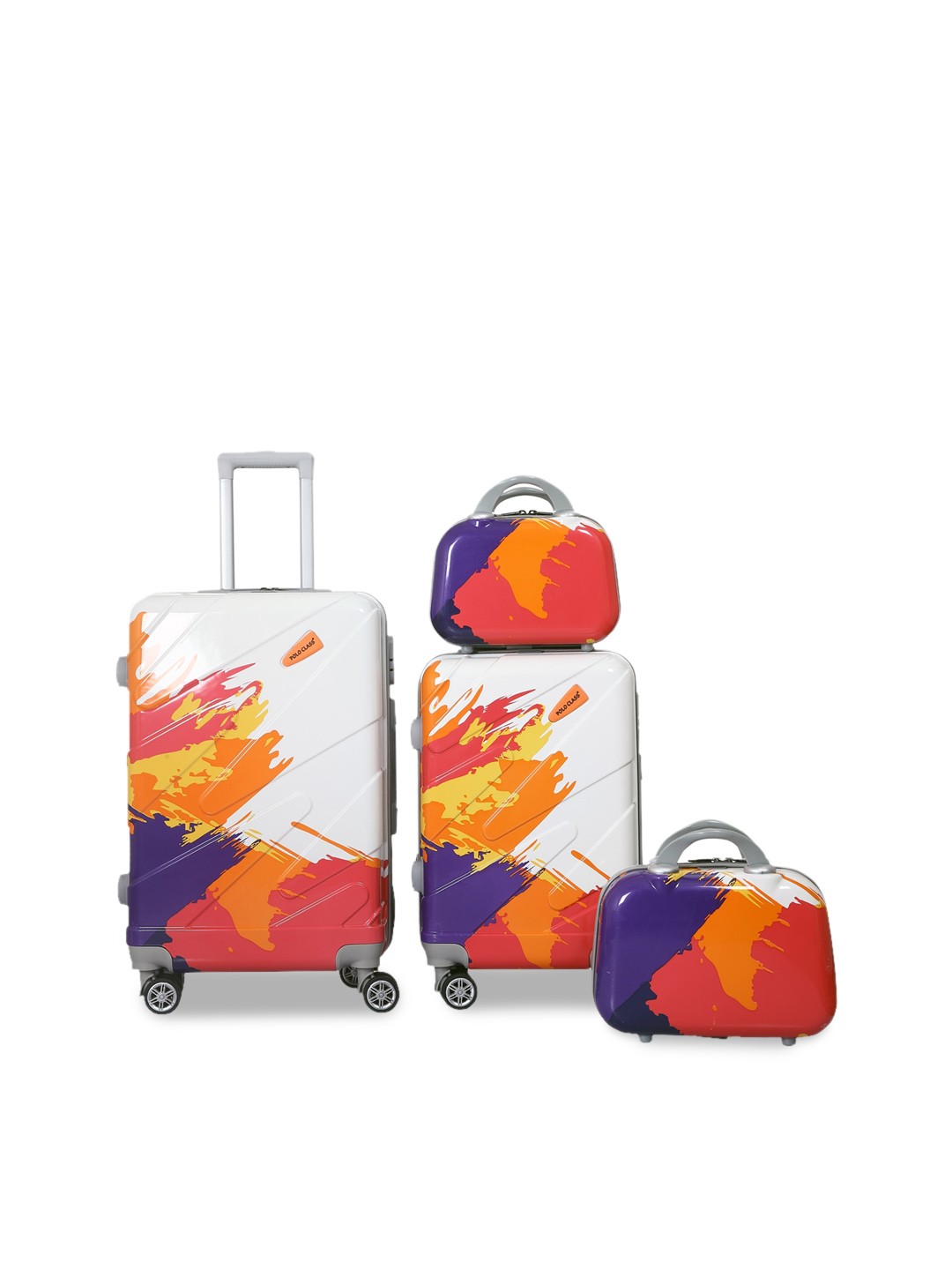 

Polo Class Set Of 4 Printed Hard Case Luggage Trolley & Vanity Bag, White