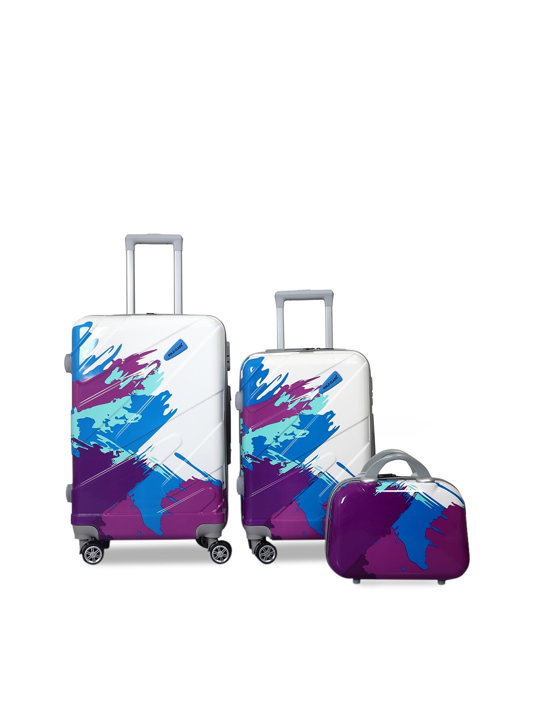 

Polo Class Set Of 3 Printed Hard Case Luggage Trolley & Vanity Bag, White