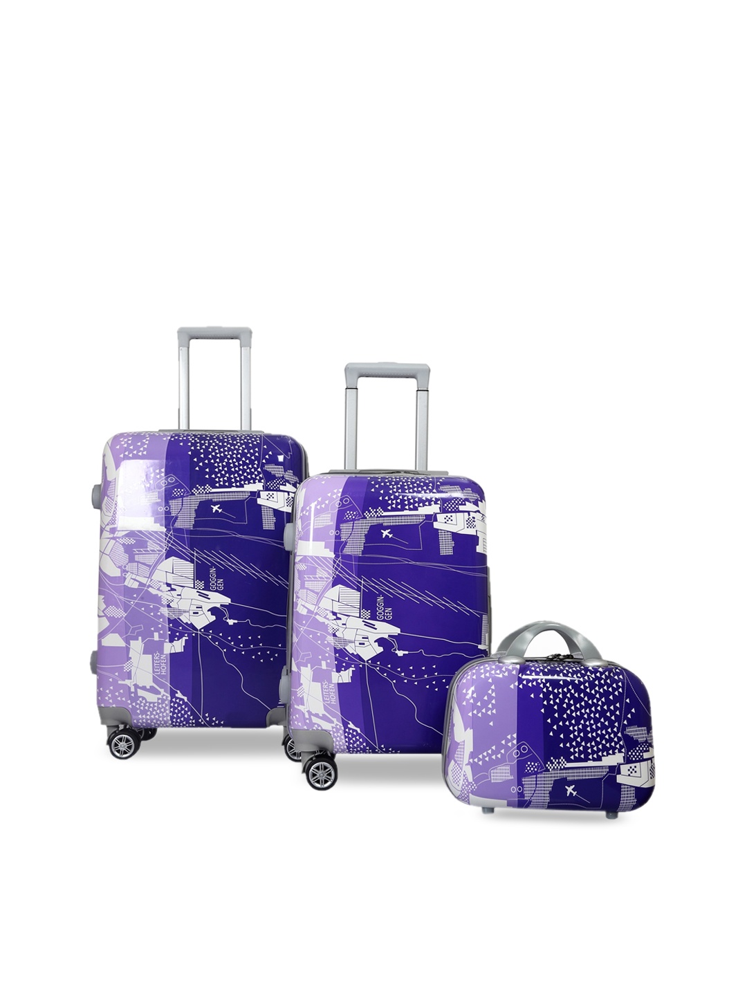 

Polo Class Set Of 3 Printed Hard Case Luggage Trolley & Vanity Bag, Blue