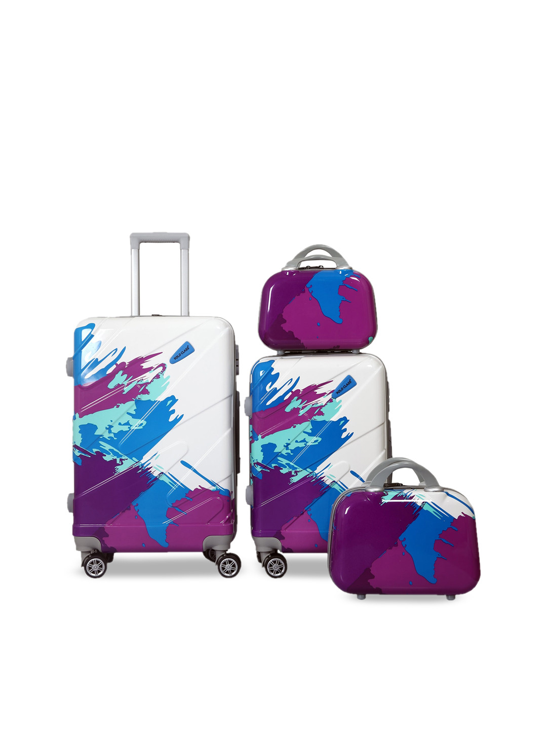 

Polo Class Set Of 4 Printed Hard Case Luggage Trolley & Vanity Bag, White