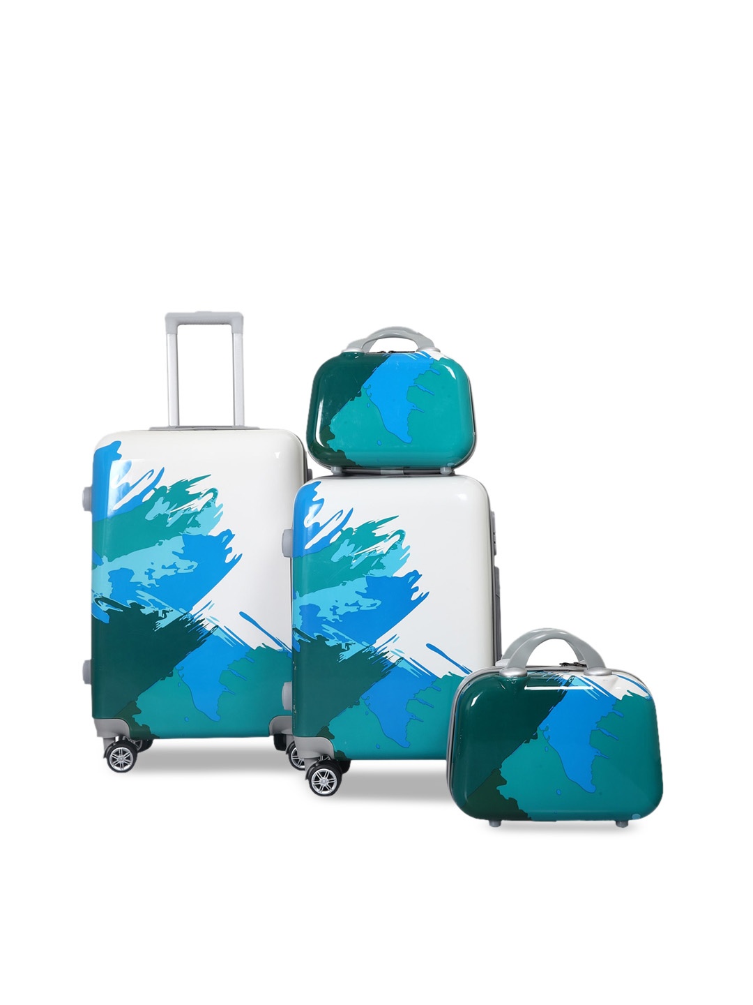 

Polo Class Set Of 4 Printed Hard Case Luggage Trolley & Vanity Bag, White