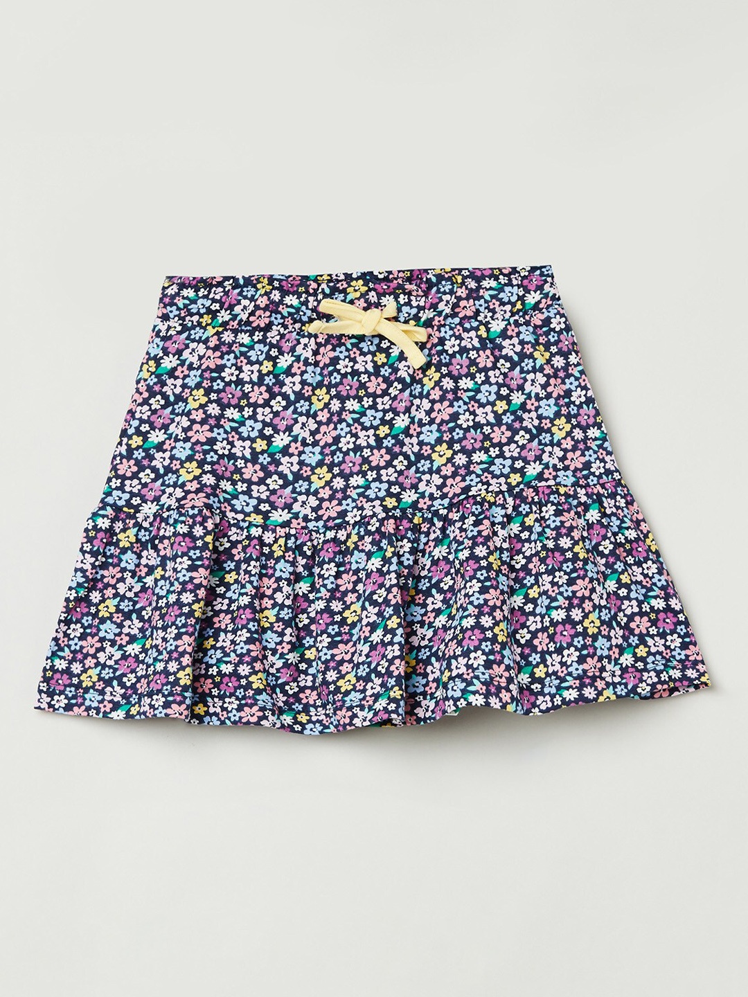 

max Girls Blue & Pink Floral Printed Pure Cotton Tiered Mini Skirt