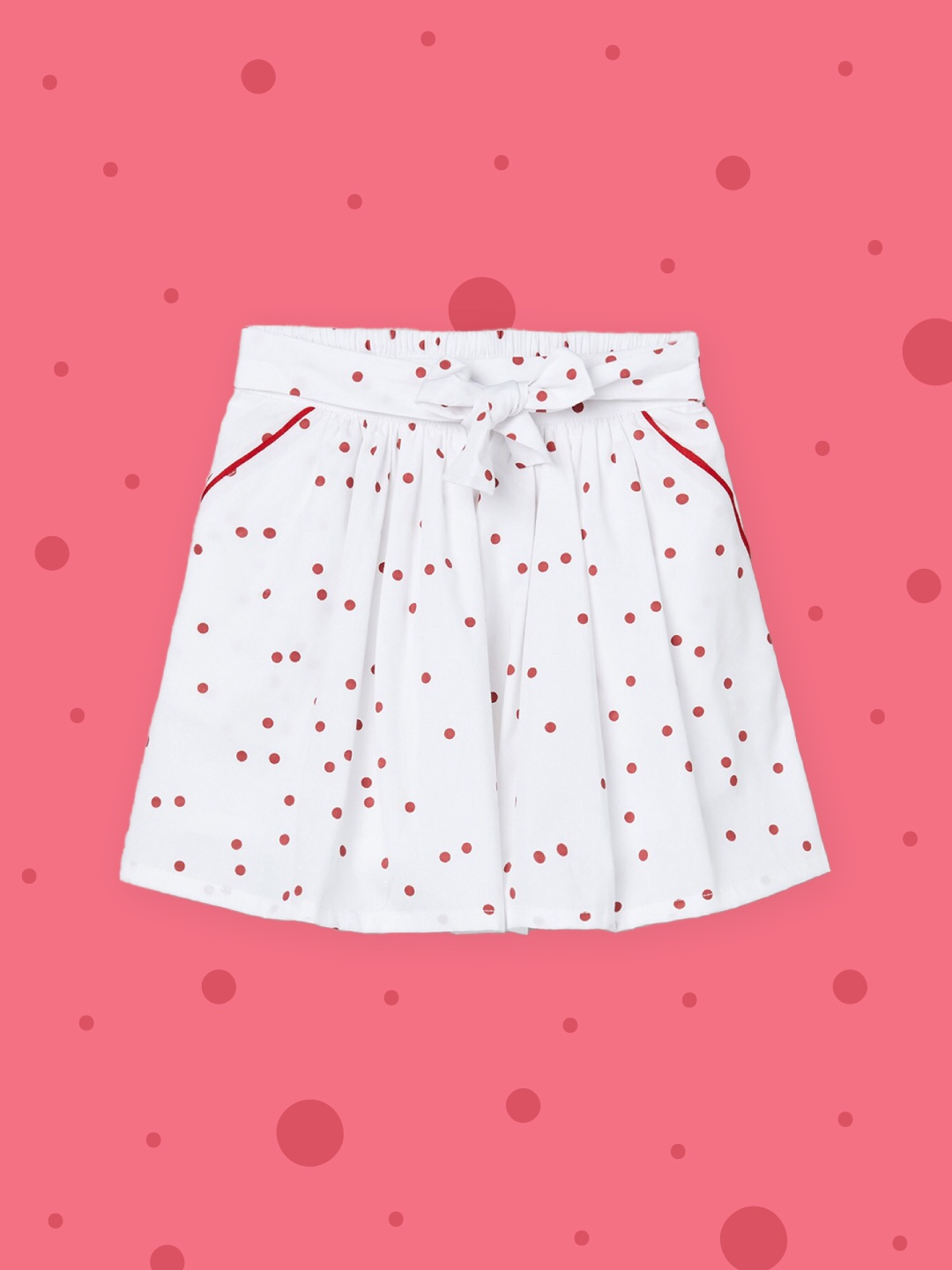 

max Girls White & Red Polka Dot Printed Pure Cotton A-Line Skirt