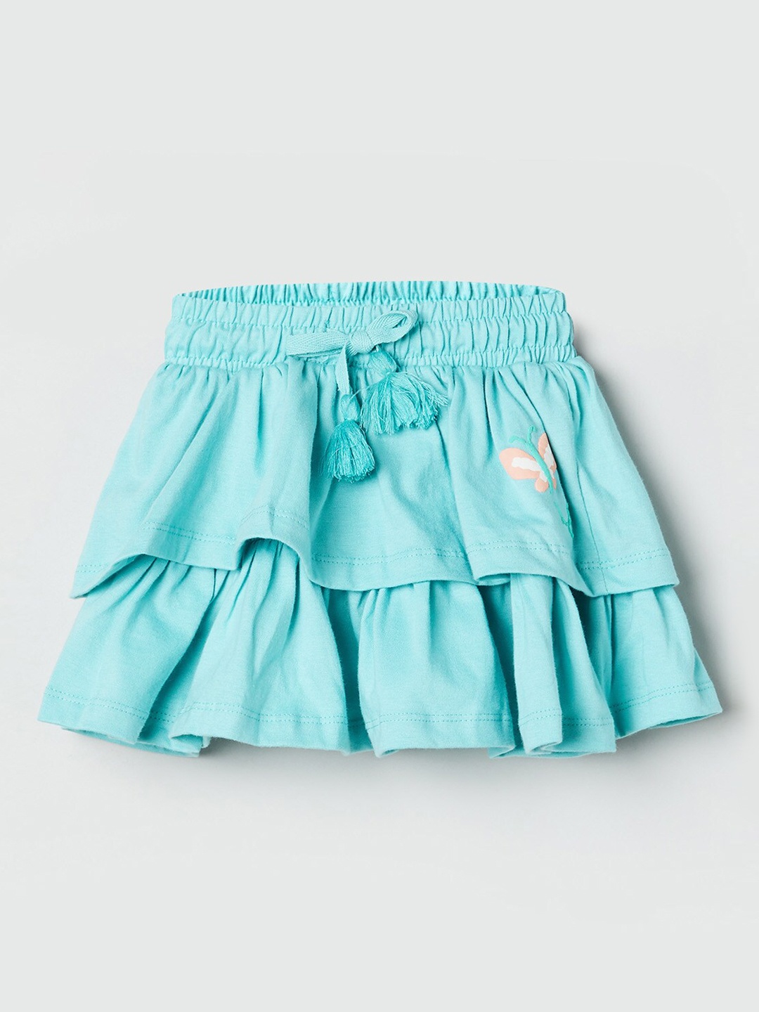 

max Girls Blue Solid Pure Cotton Layered Skirt