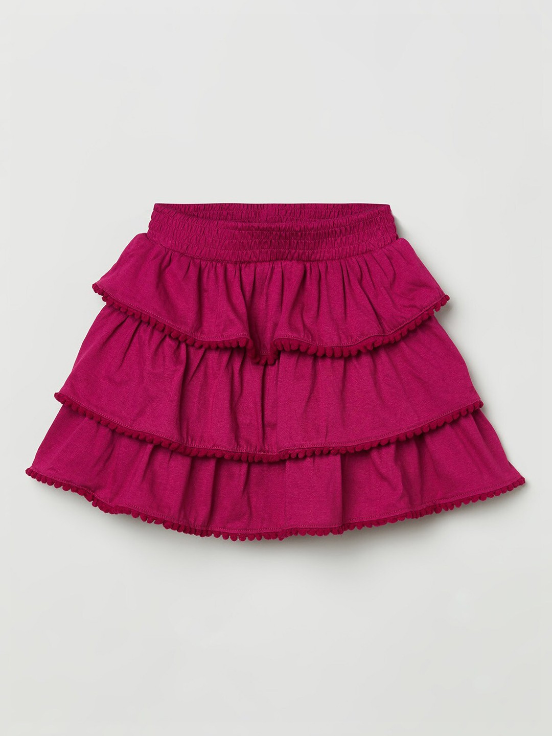

max Girls Magenta Solid Layered Pure Cotton Flared Skirt