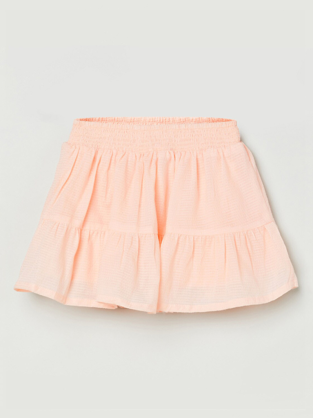 

max Girls Peach Coloured Self Design Pure Cotton Tiered Skirt