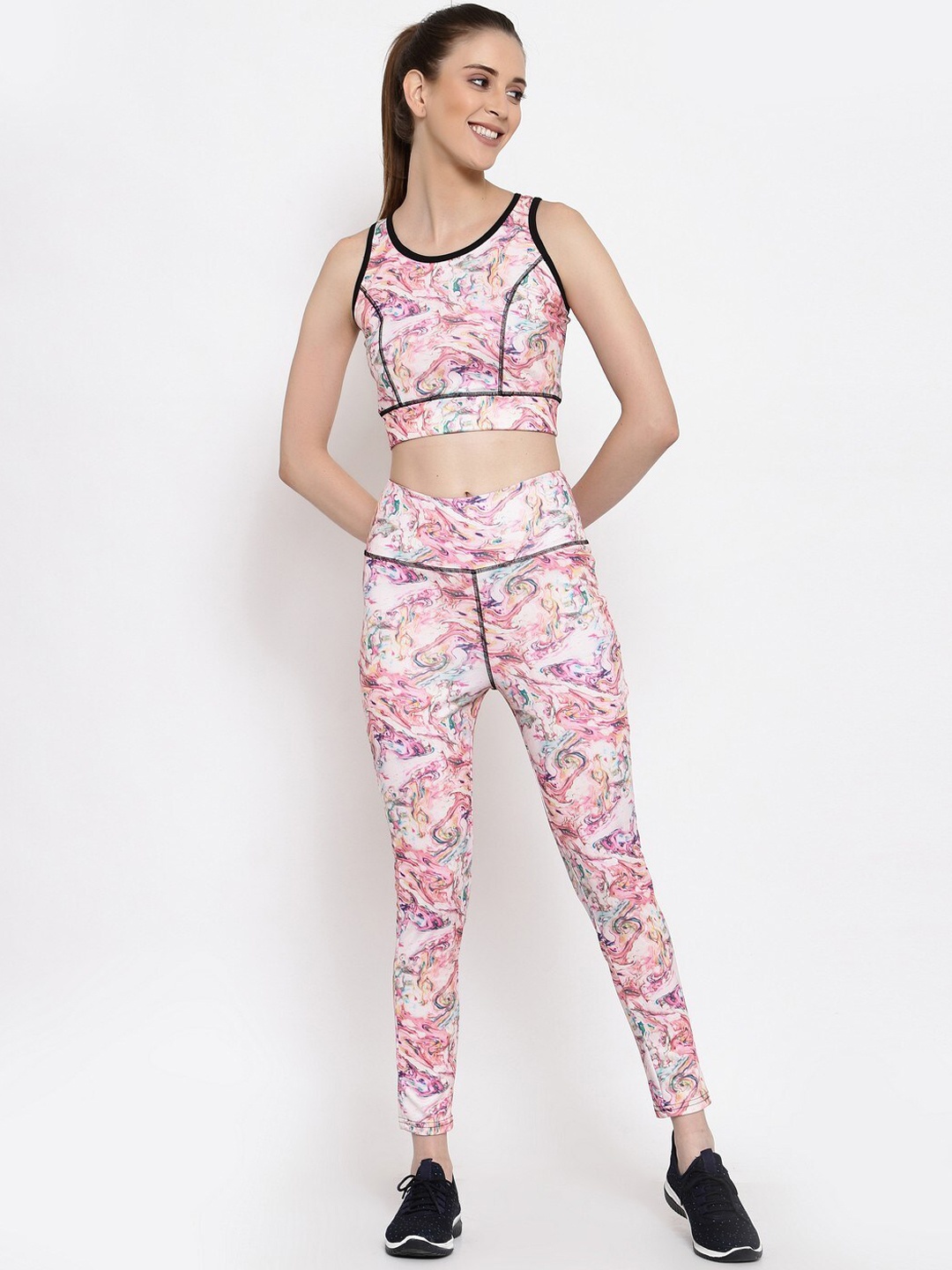 

Selvia Women Pink & White Graphic Slim-Fit Track Suit